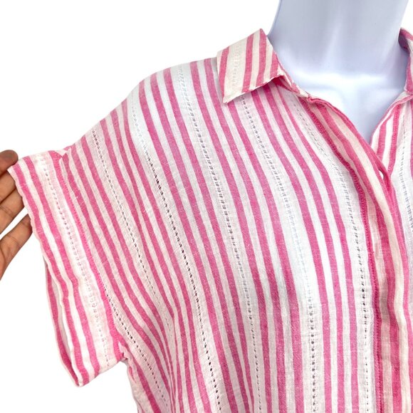 Rails Jamie Kokomo Stripe Linen Blend Short Sleeve Blouse Pink White Size Small - Picture 3 of 14